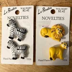 Le Bouton vintage safari animal buttons NEW zebras and lions hand painted